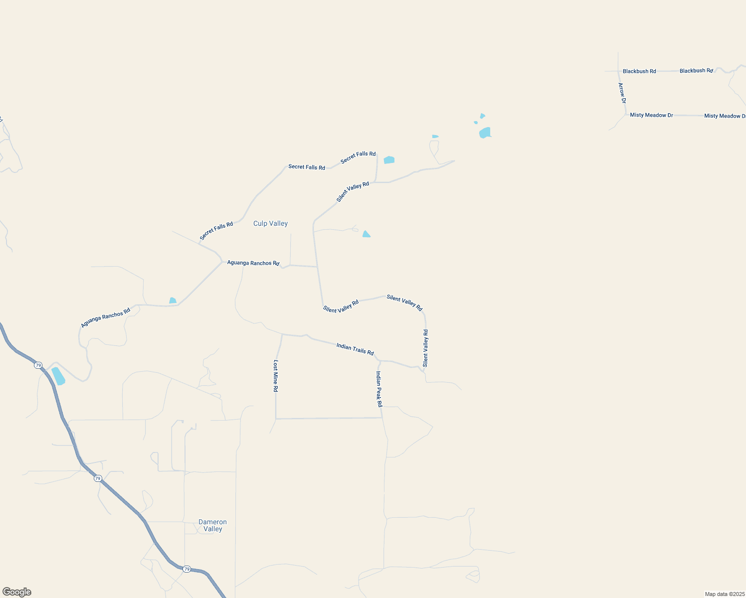 map of restaurants, bars, coffee shops, grocery stores, and more near Silent Valley Road in Aguanga