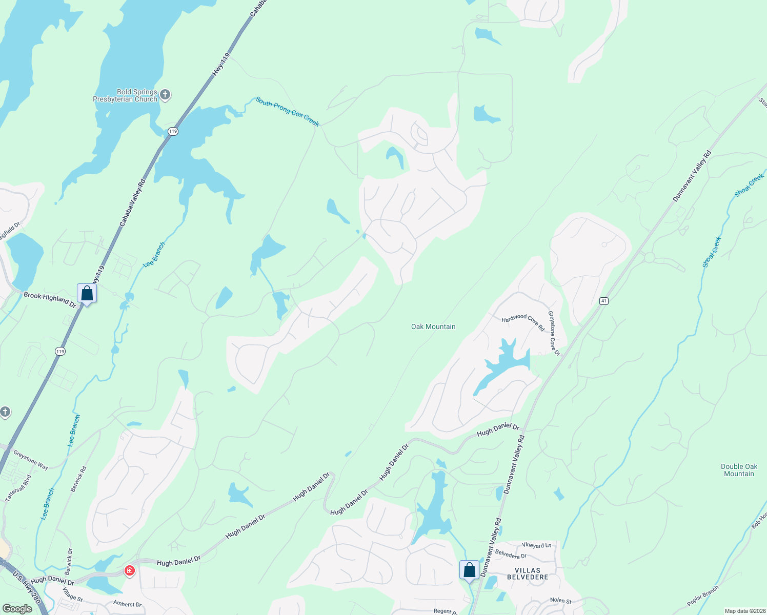 map of restaurants, bars, coffee shops, grocery stores, and more near 8042 Castlehill Road in Birmingham