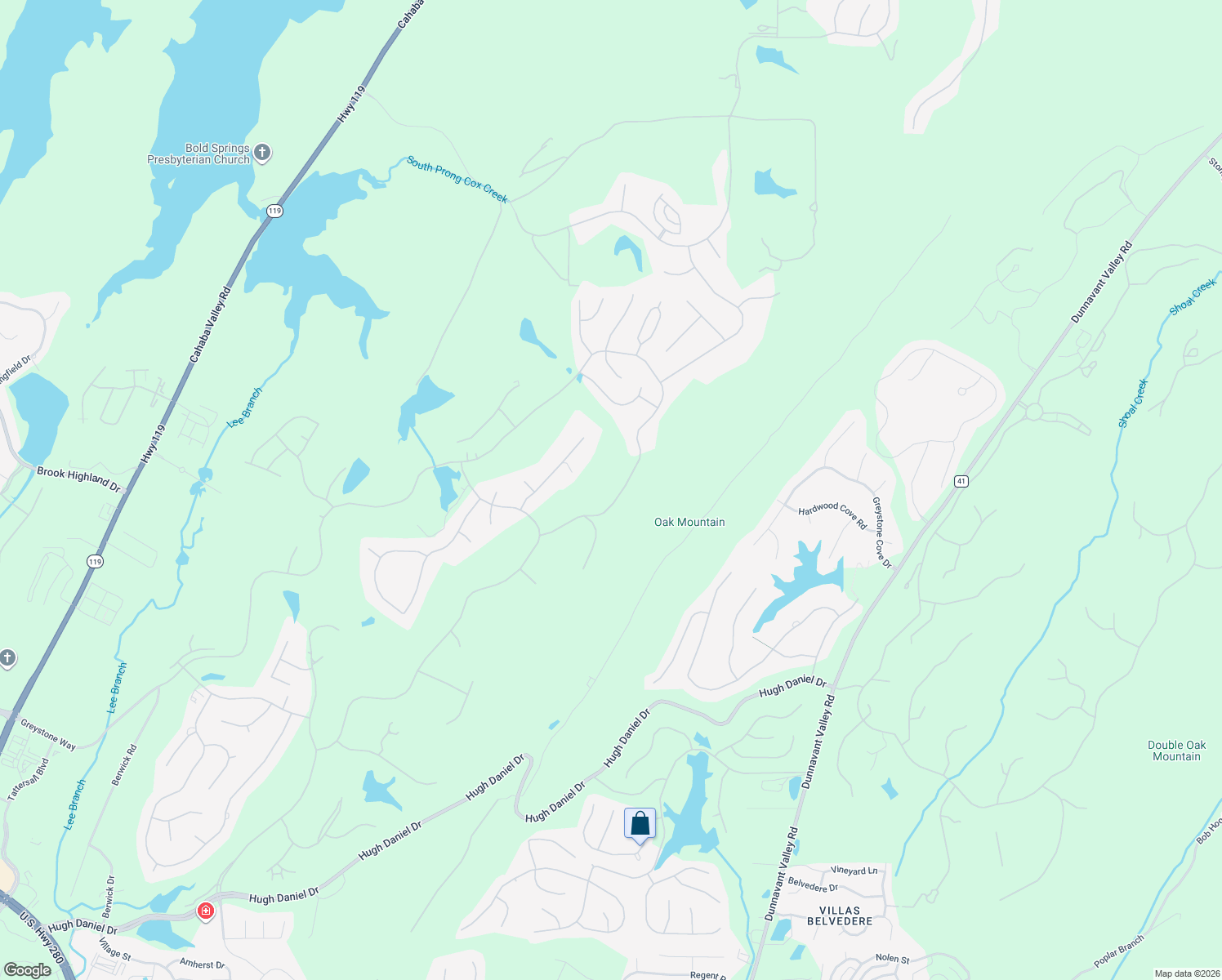 map of restaurants, bars, coffee shops, grocery stores, and more near 8042 Castlehill Road in Birmingham