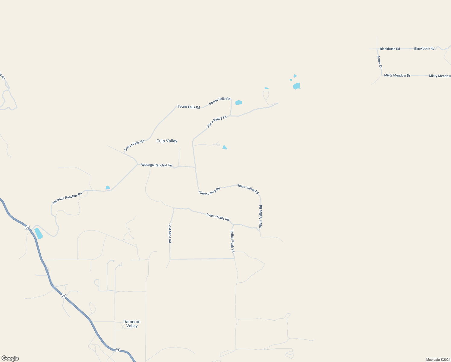 map of restaurants, bars, coffee shops, grocery stores, and more near 47444 Silent Valley Road in Aguanga