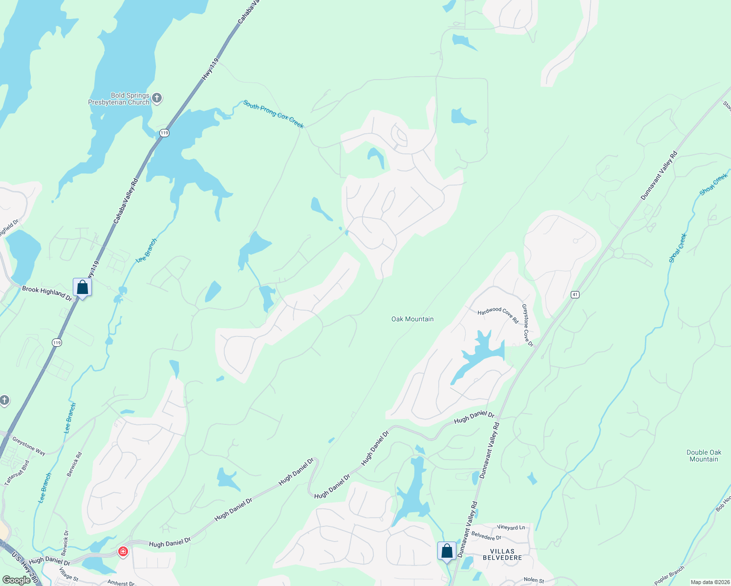 map of restaurants, bars, coffee shops, grocery stores, and more near 8042 Castlehill Road in Birmingham