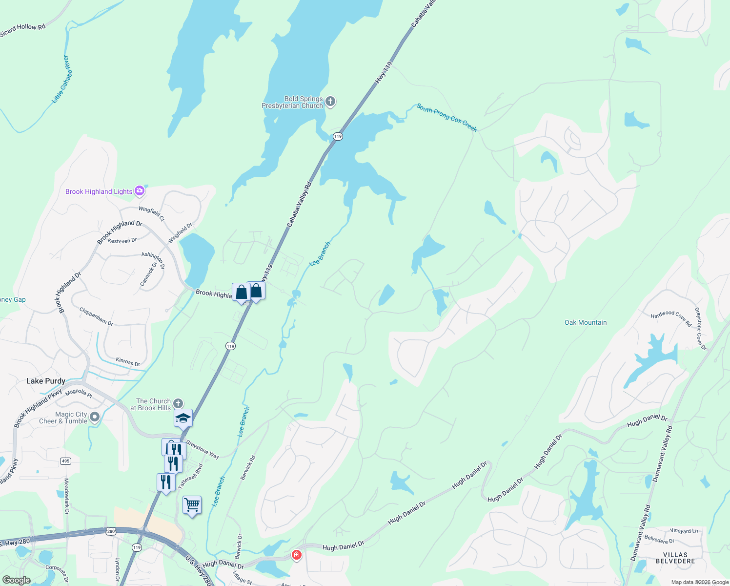 map of restaurants, bars, coffee shops, grocery stores, and more near 981 Garland Cove in Birmingham