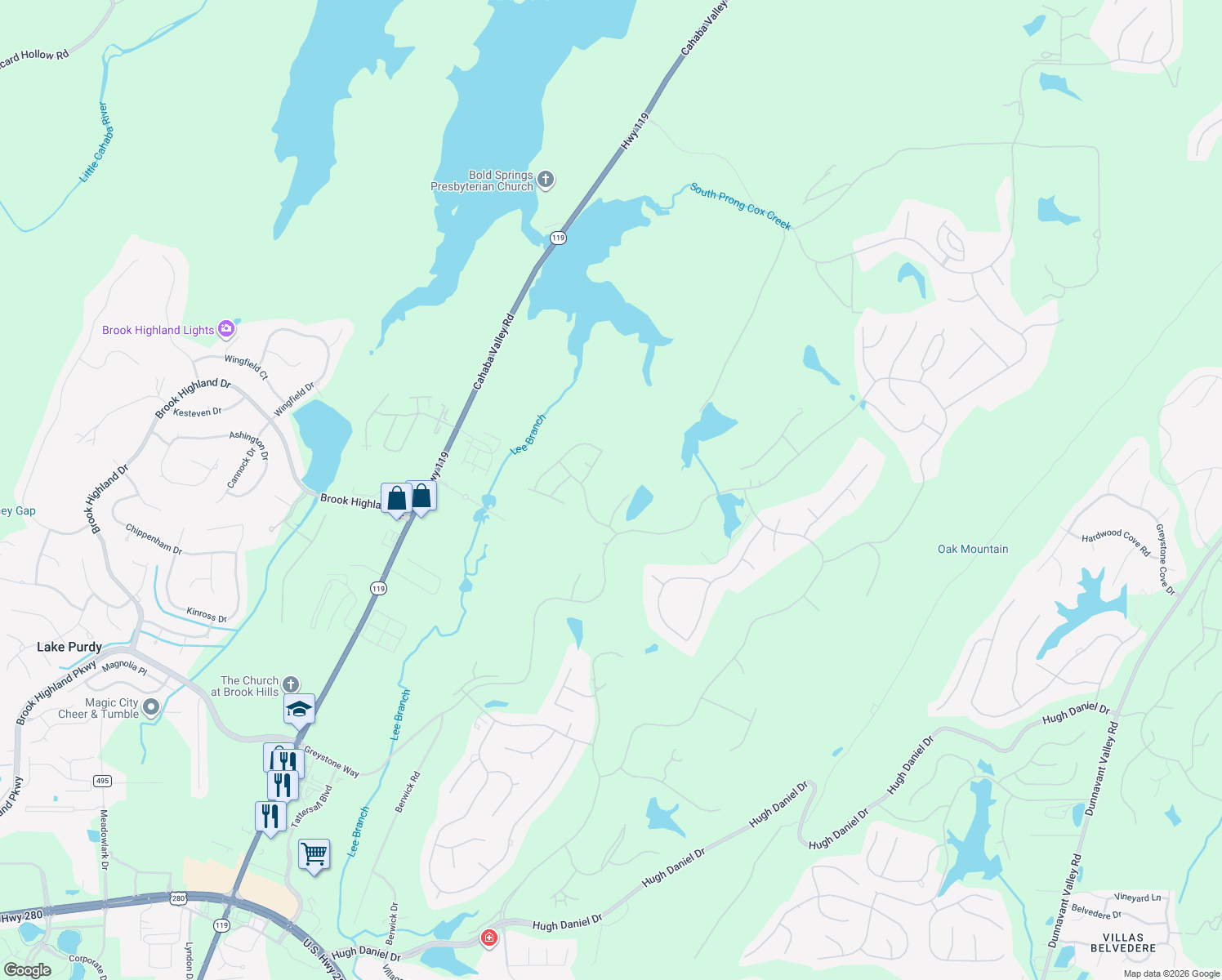 map of restaurants, bars, coffee shops, grocery stores, and more near 981 Garland Cove in Birmingham