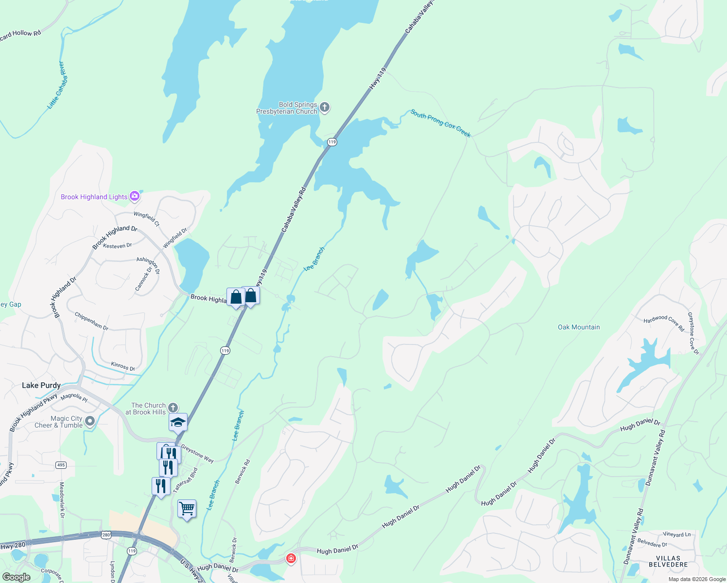 map of restaurants, bars, coffee shops, grocery stores, and more near 981 Garland Cove in Birmingham