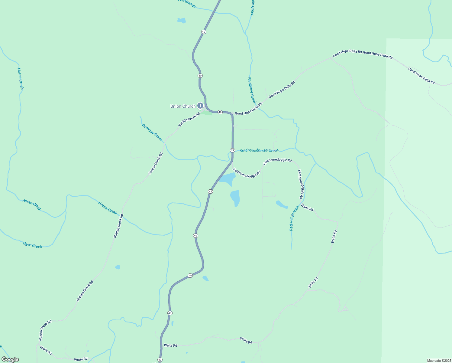 map of restaurants, bars, coffee shops, grocery stores, and more near 72741 Alabama 49 in Delta