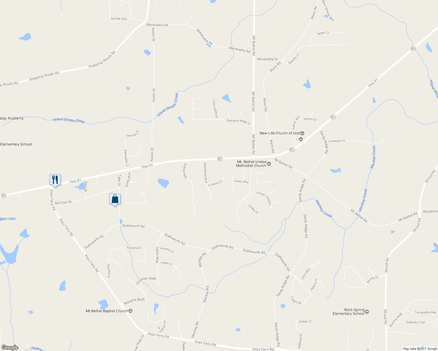 map of restaurants, bars, coffee shops, grocery stores, and more near 4075 O Henry Court in McDonough
