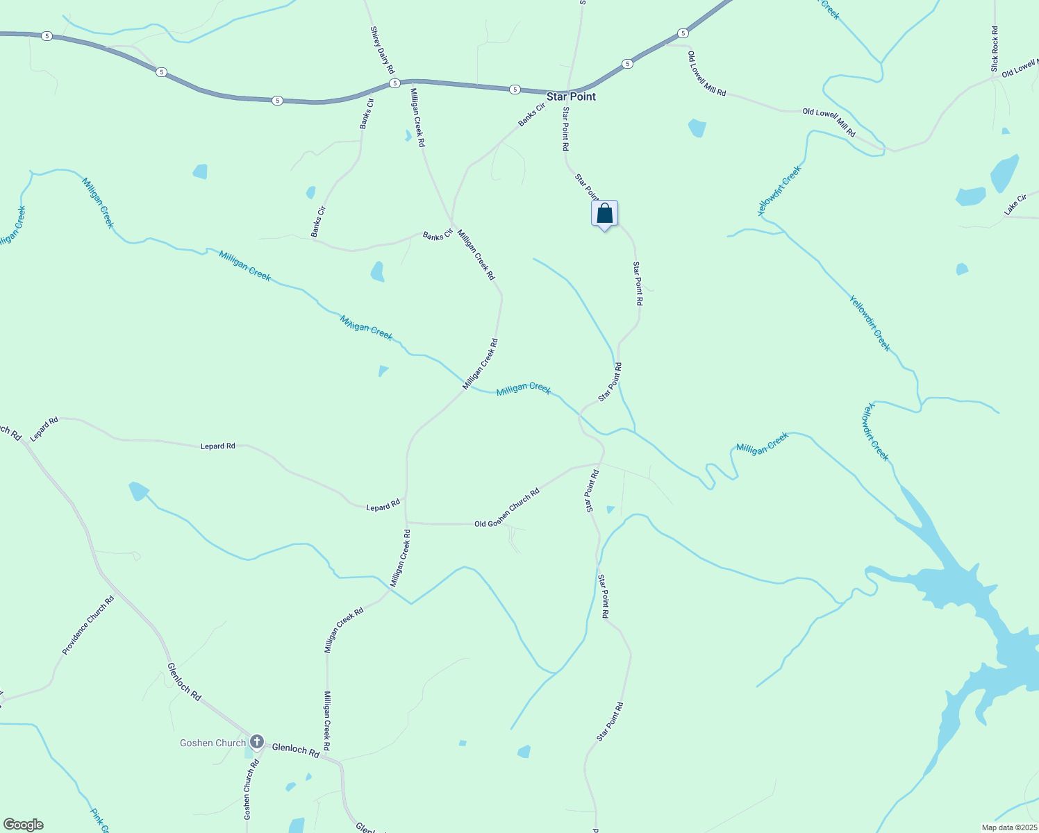map of restaurants, bars, coffee shops, grocery stores, and more near 680 Milligan Creek Road in Roopville