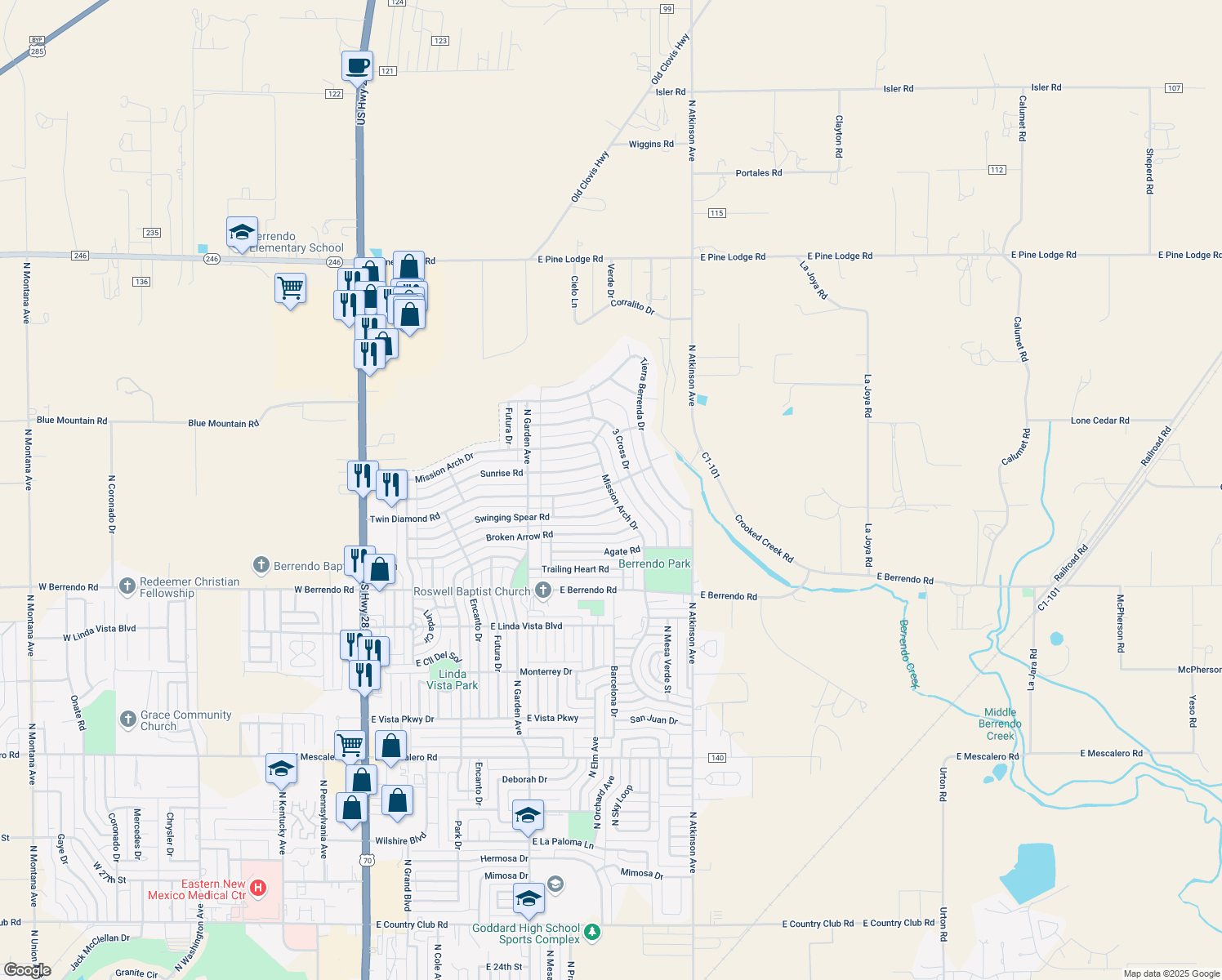 map of restaurants, bars, coffee shops, grocery stores, and more near 3599 Mission Arch Dr in Roswell