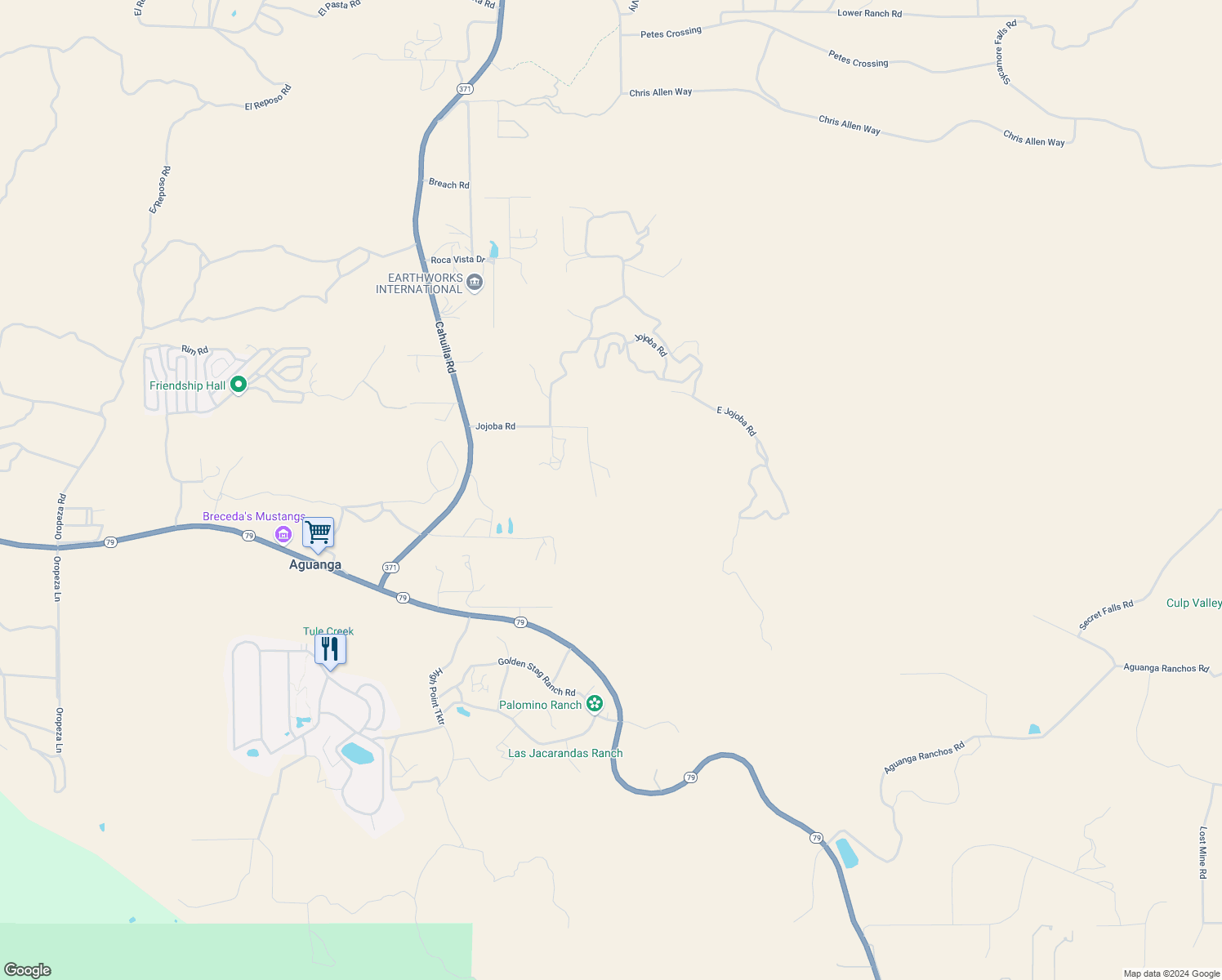 map of restaurants, bars, coffee shops, grocery stores, and more near 46710 Diaz Way in Aguanga