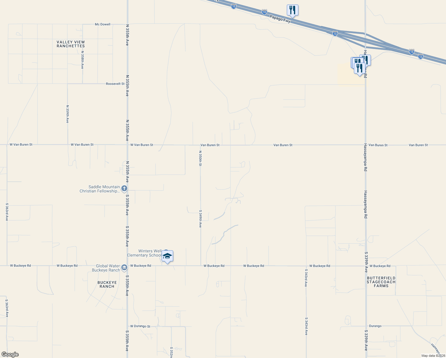 map of restaurants, bars, coffee shops, grocery stores, and more near 24 North 348th Avenue in Tonopah