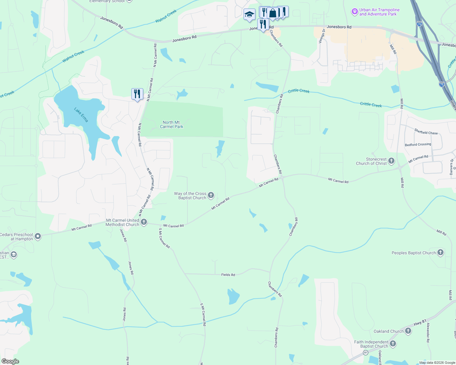 map of restaurants, bars, coffee shops, grocery stores, and more near 116 Archstone Square in McDonough