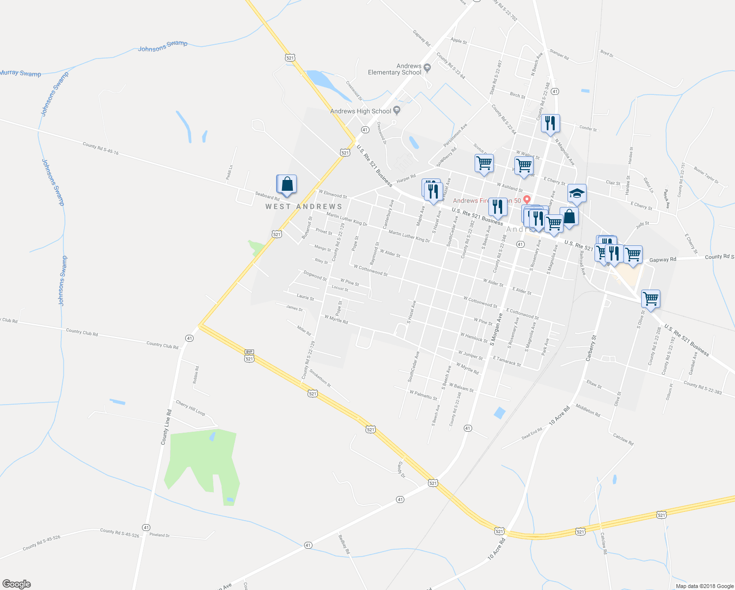 map of restaurants, bars, coffee shops, grocery stores, and more near 4 Locust Street in Andrews