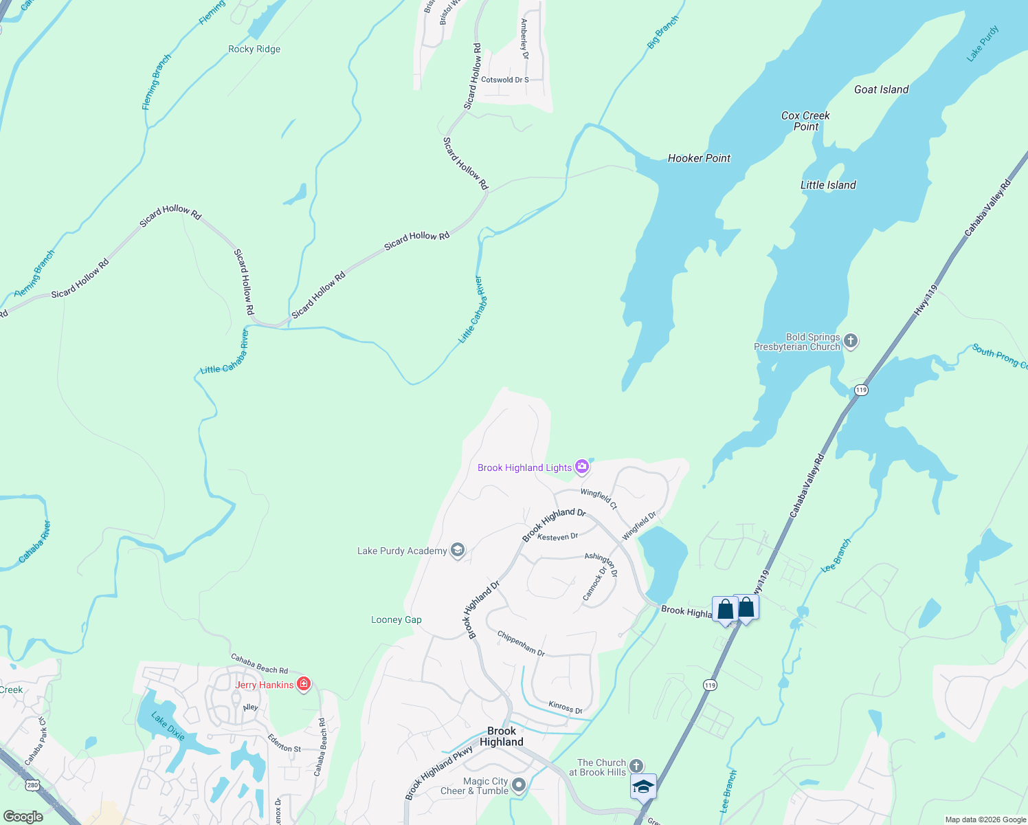 map of restaurants, bars, coffee shops, grocery stores, and more near 1067 Williams Trce in Birmingham