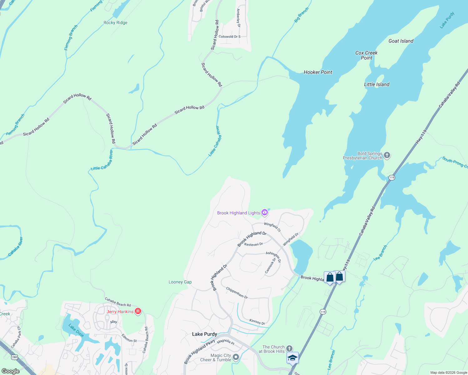 map of restaurants, bars, coffee shops, grocery stores, and more near 1067 Williams Trce in Birmingham