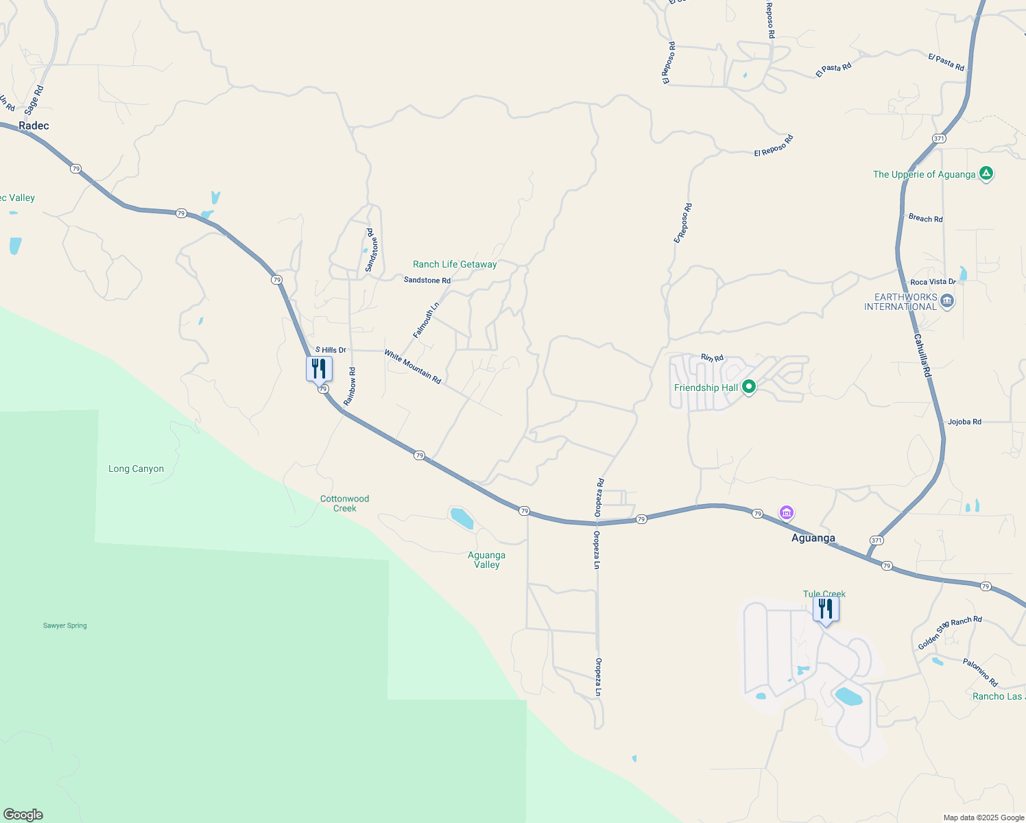 map of restaurants, bars, coffee shops, grocery stores, and more near 44490 White Mountain Road in Aguanga