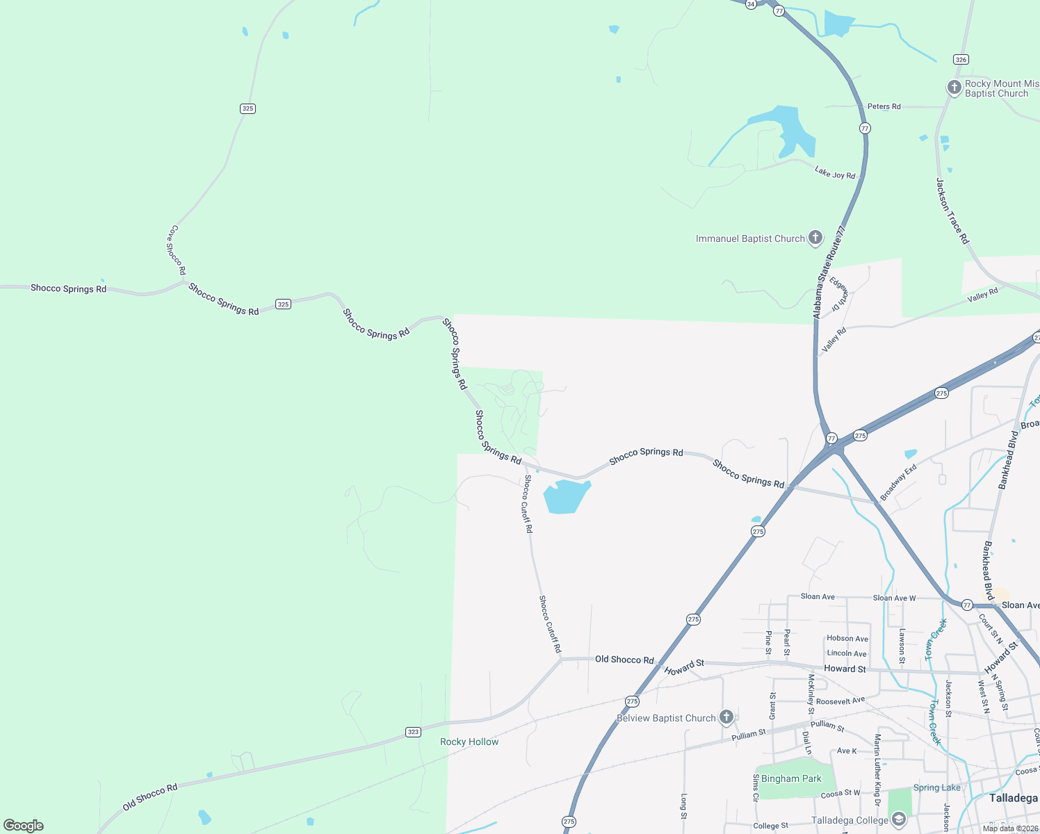 map of restaurants, bars, coffee shops, grocery stores, and more near County Road 325 in Talladega
