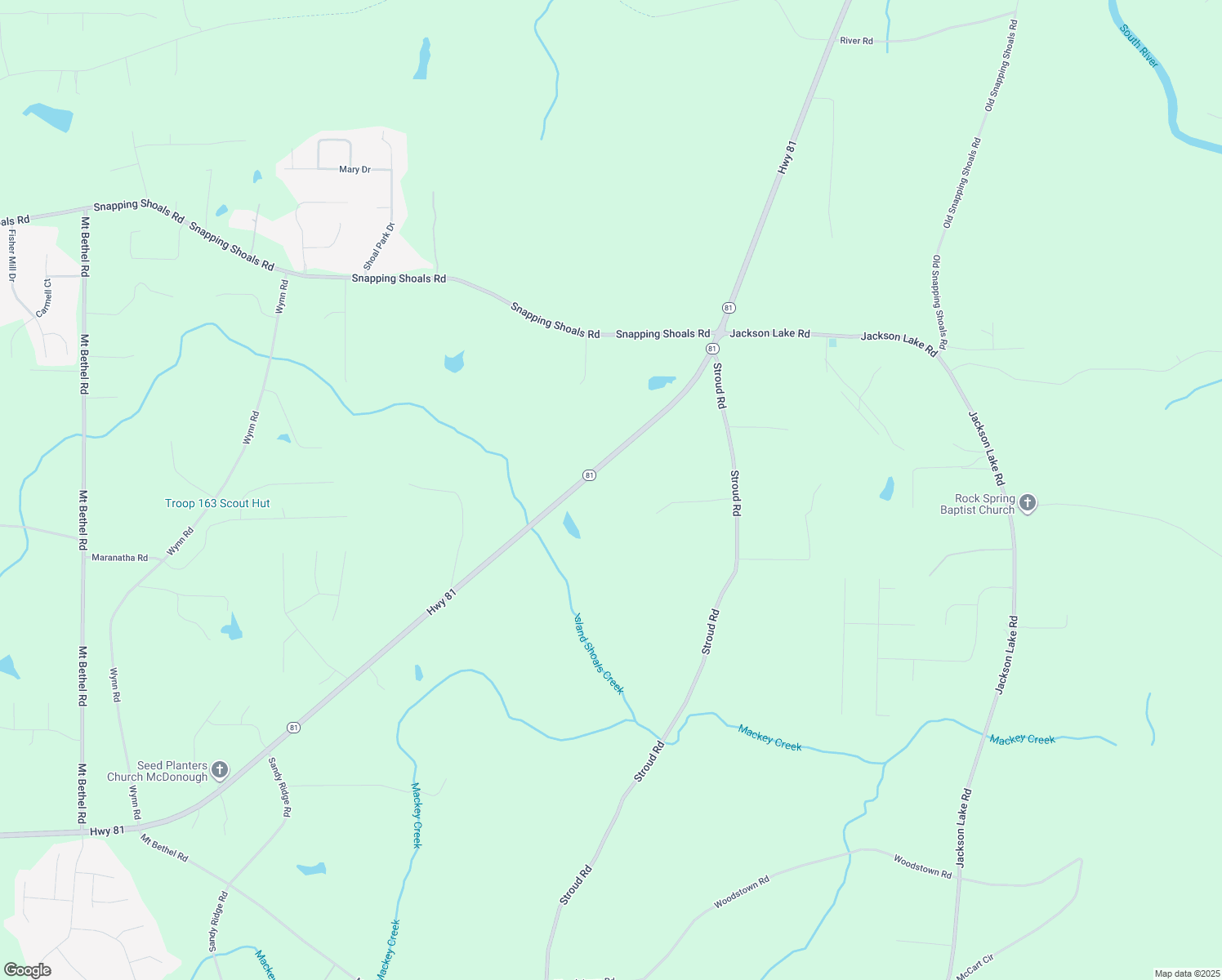 map of restaurants, bars, coffee shops, grocery stores, and more near 5580 Highway 81 in McDonough