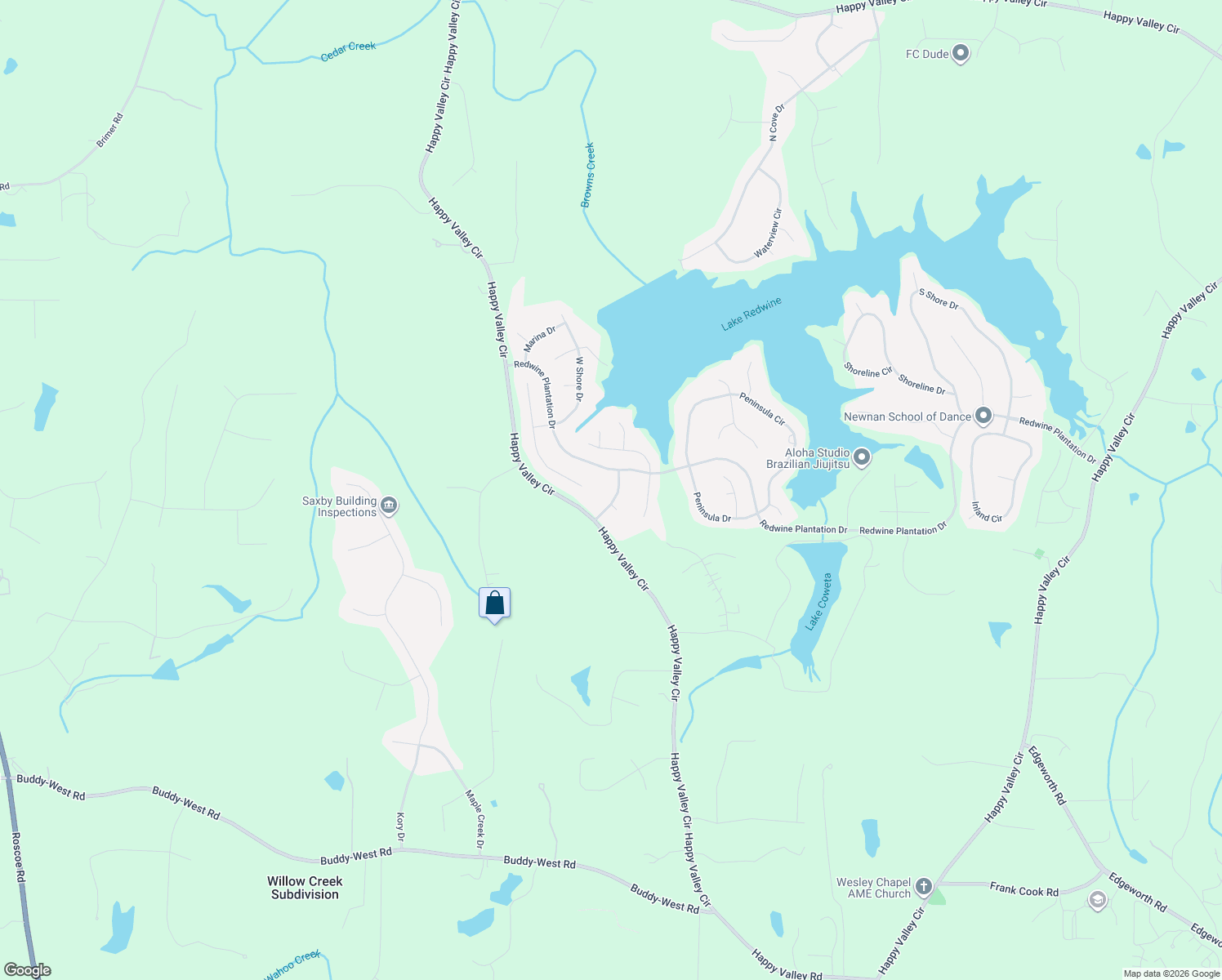 map of restaurants, bars, coffee shops, grocery stores, and more near 64 Redwine Overlook in Newnan
