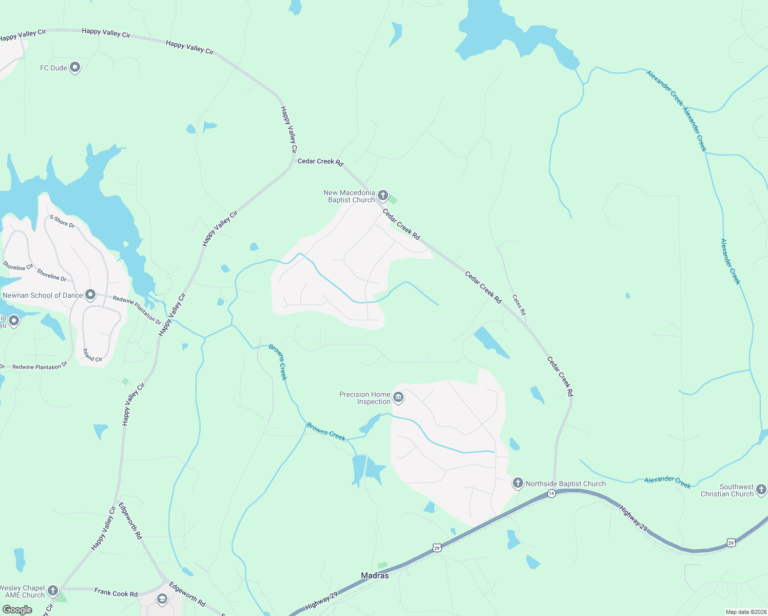 map of restaurants, bars, coffee shops, grocery stores, and more near 15 Paces Landing Place in Newnan