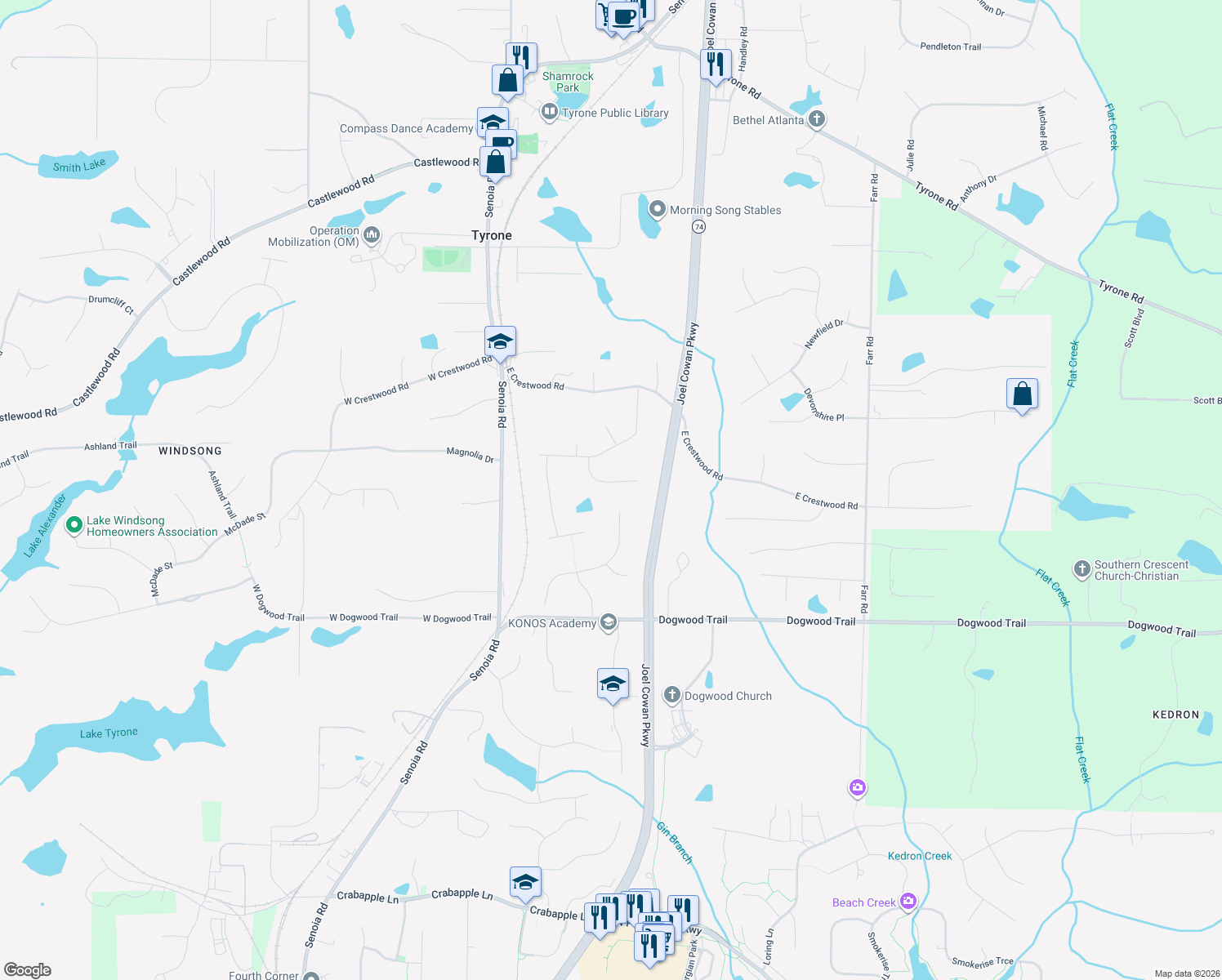 map of restaurants, bars, coffee shops, grocery stores, and more near 107 Creggan Hill Court in Tyrone