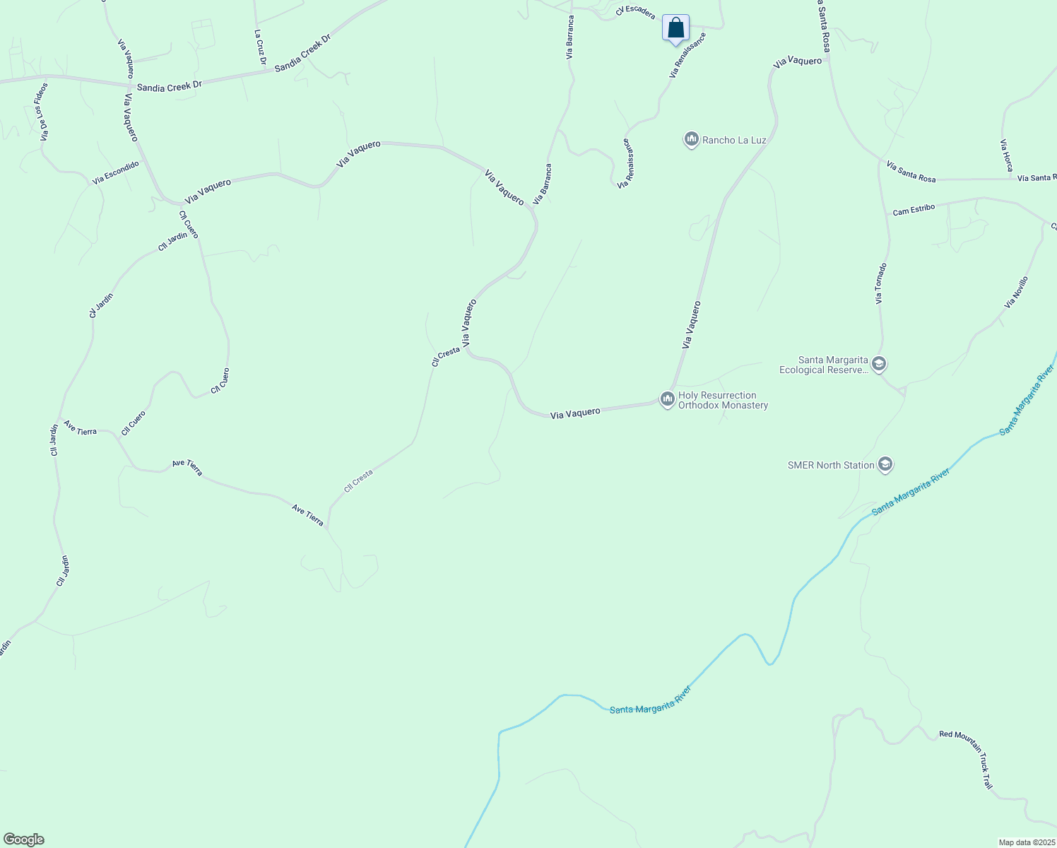 map of restaurants, bars, coffee shops, grocery stores, and more near Via Vaquero Road in Riverside County