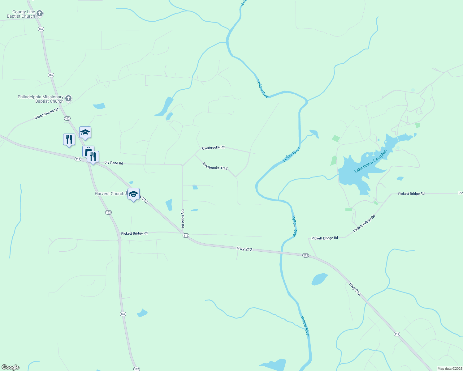 map of restaurants, bars, coffee shops, grocery stores, and more near 160 Riverbrooke Trail in Covington