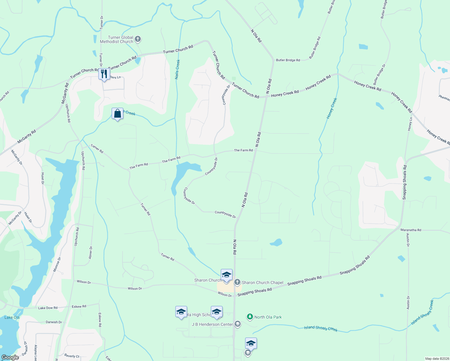 map of restaurants, bars, coffee shops, grocery stores, and more near 170 Timber Ridge Drive in McDonough