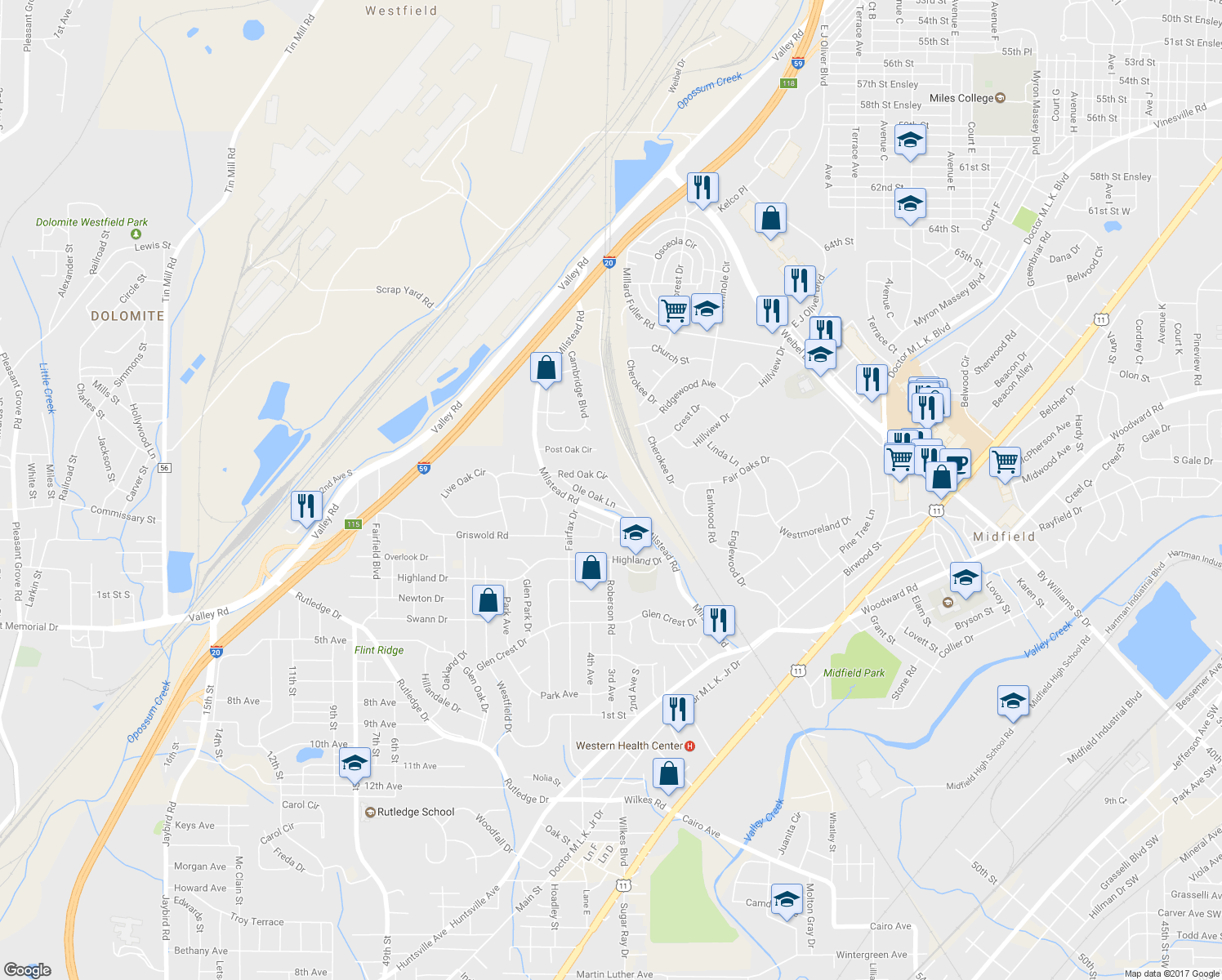 map of restaurants, bars, coffee shops, grocery stores, and more near 1165 Red Oak Circle in Fairfield