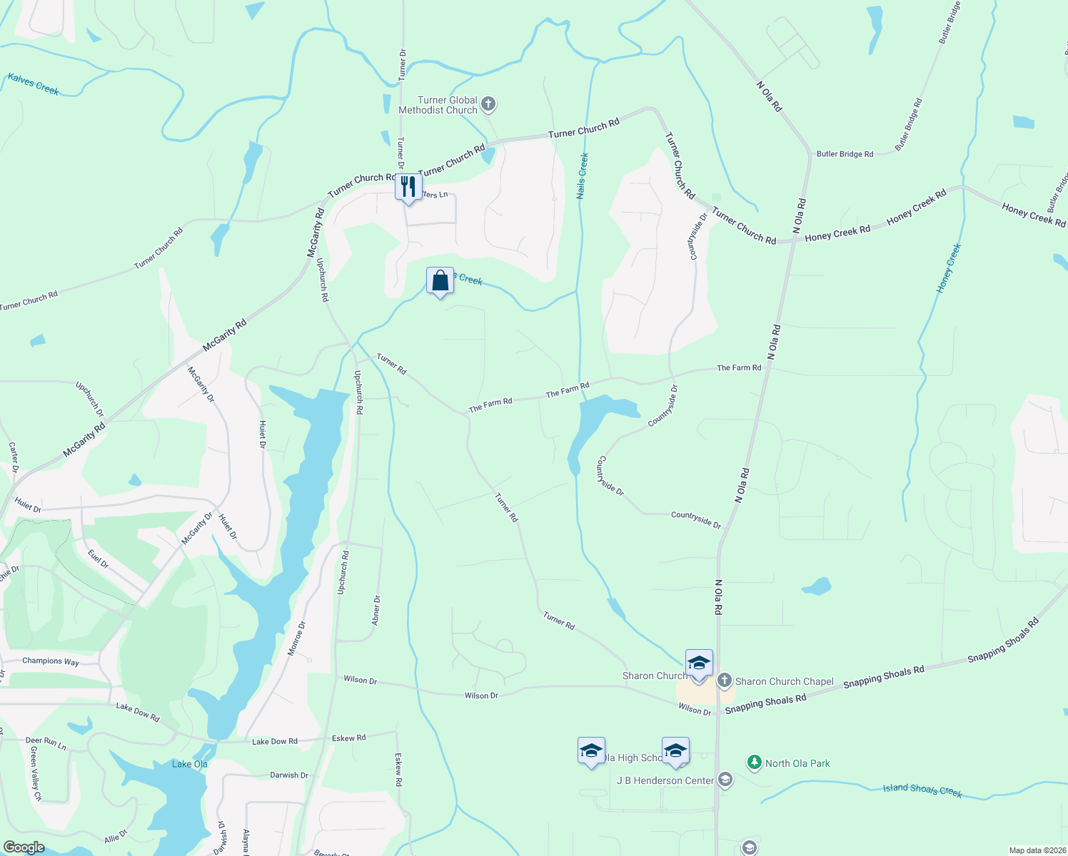 map of restaurants, bars, coffee shops, grocery stores, and more near 100 West Lake Drive in McDonough