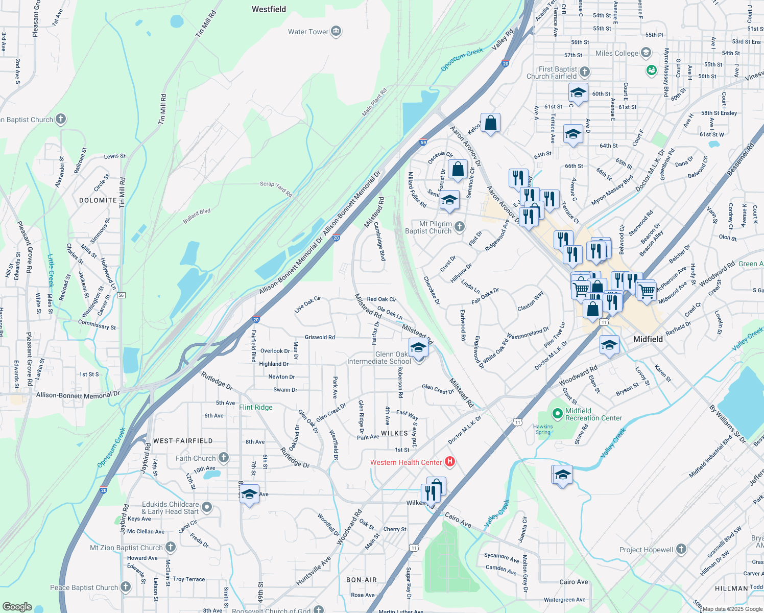 map of restaurants, bars, coffee shops, grocery stores, and more near 1124 Ole Oak Lane in Fairfield