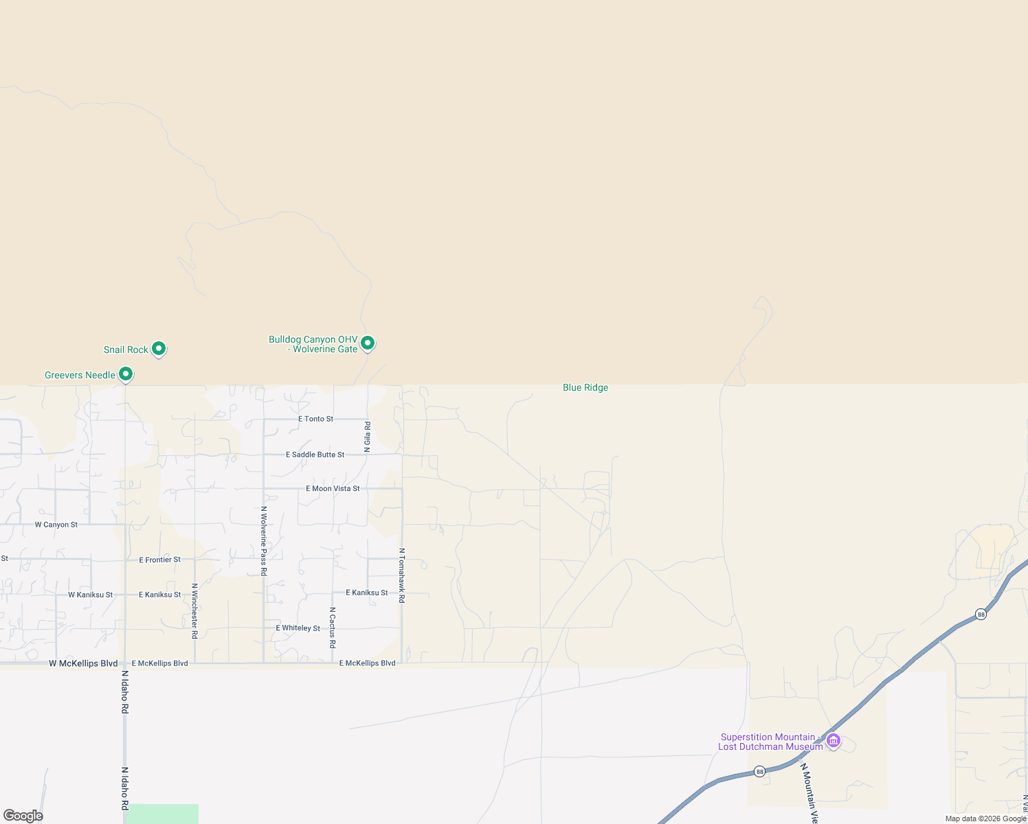 map of restaurants, bars, coffee shops, grocery stores, and more near 5577 North Bowman Road in Apache Junction