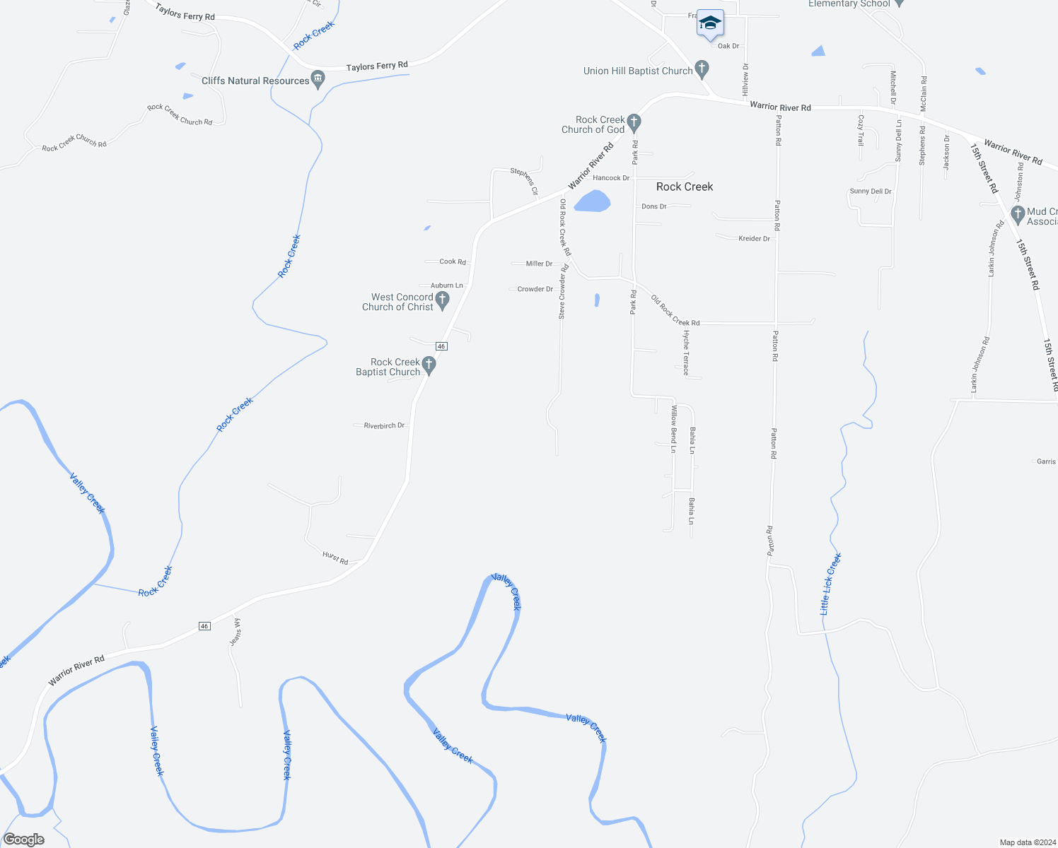 map of restaurants, bars, coffee shops, grocery stores, and more near 1519 Steve Crowder Road in Hueytown