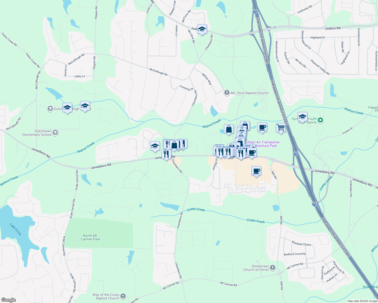 map of restaurants, bars, coffee shops, grocery stores, and more near 2226 Jonesboro Road in McDonough