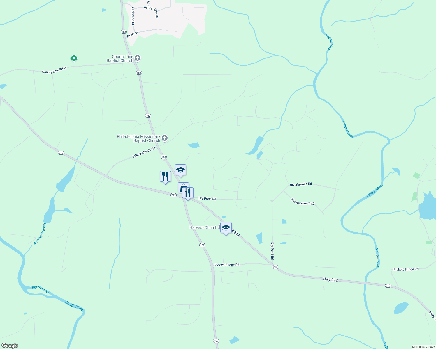 map of restaurants, bars, coffee shops, grocery stores, and more near 120 Aspen Forest Drive in Covington