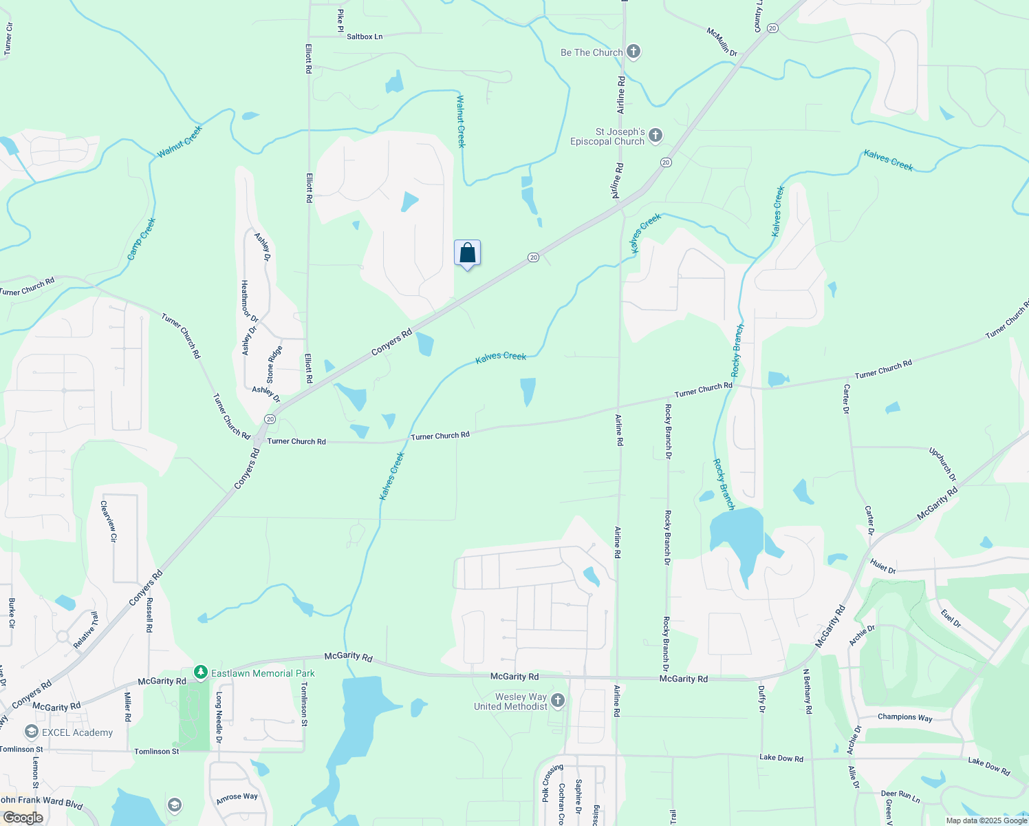 map of restaurants, bars, coffee shops, grocery stores, and more near 1177 Turner Church Road in McDonough
