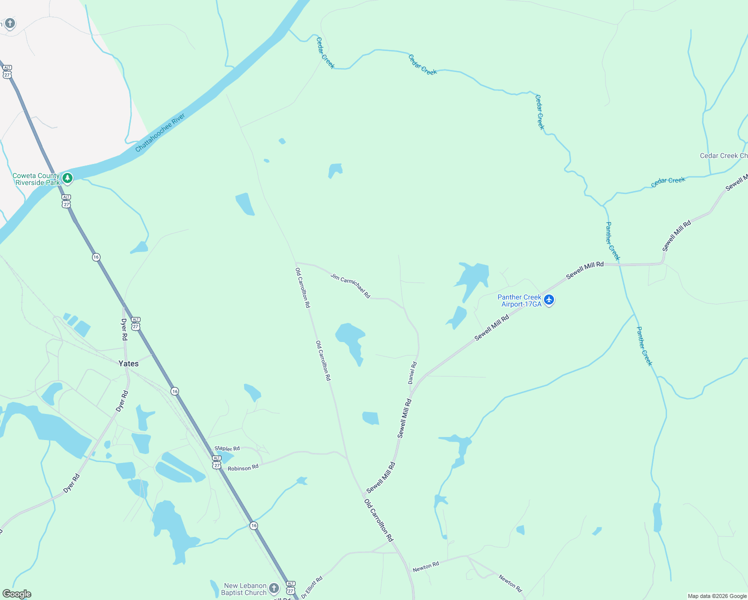 map of restaurants, bars, coffee shops, grocery stores, and more near 134 Jim Carmichael Rd in Newnan