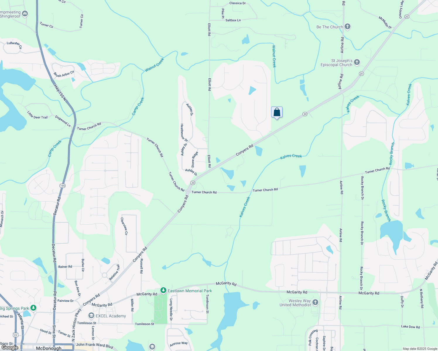 map of restaurants, bars, coffee shops, grocery stores, and more near 1064 Georgia 20 in McDonough