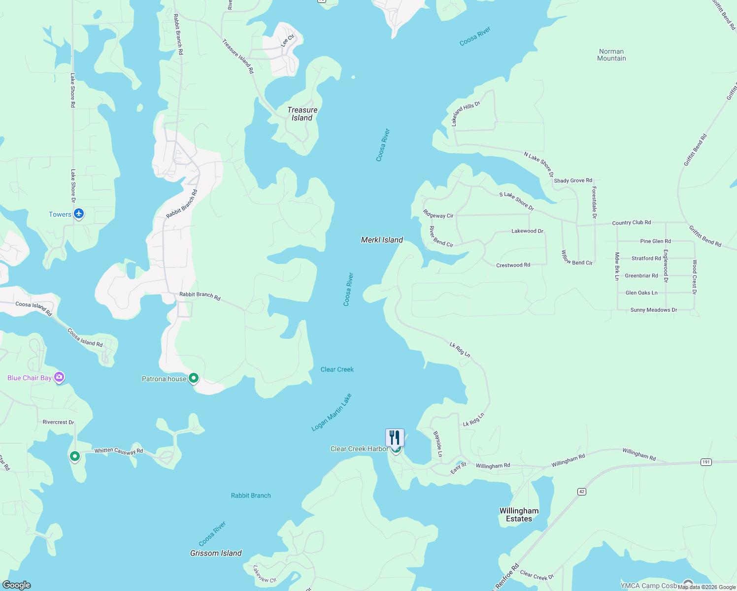 map of restaurants, bars, coffee shops, grocery stores, and more near 1087 Lakeridge Lane in Talladega