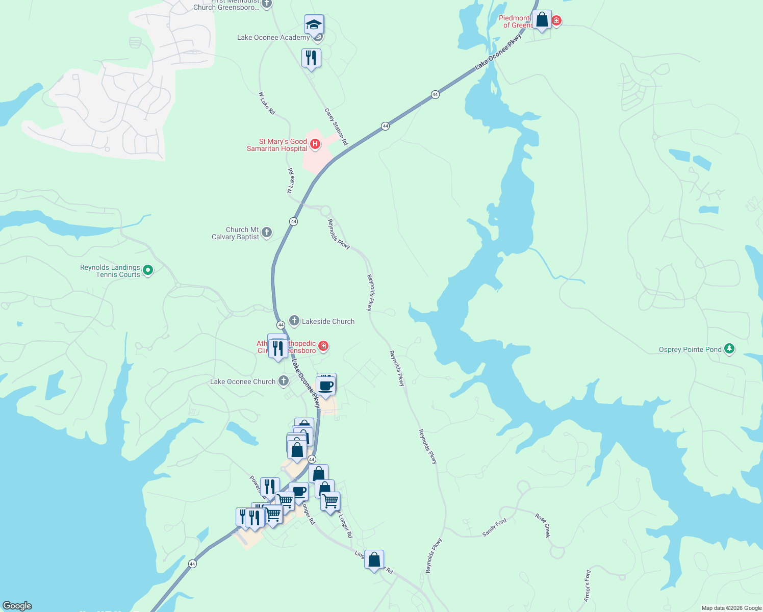 map of restaurants, bars, coffee shops, grocery stores, and more near 1030 Bridle Bit Lane in Greensboro