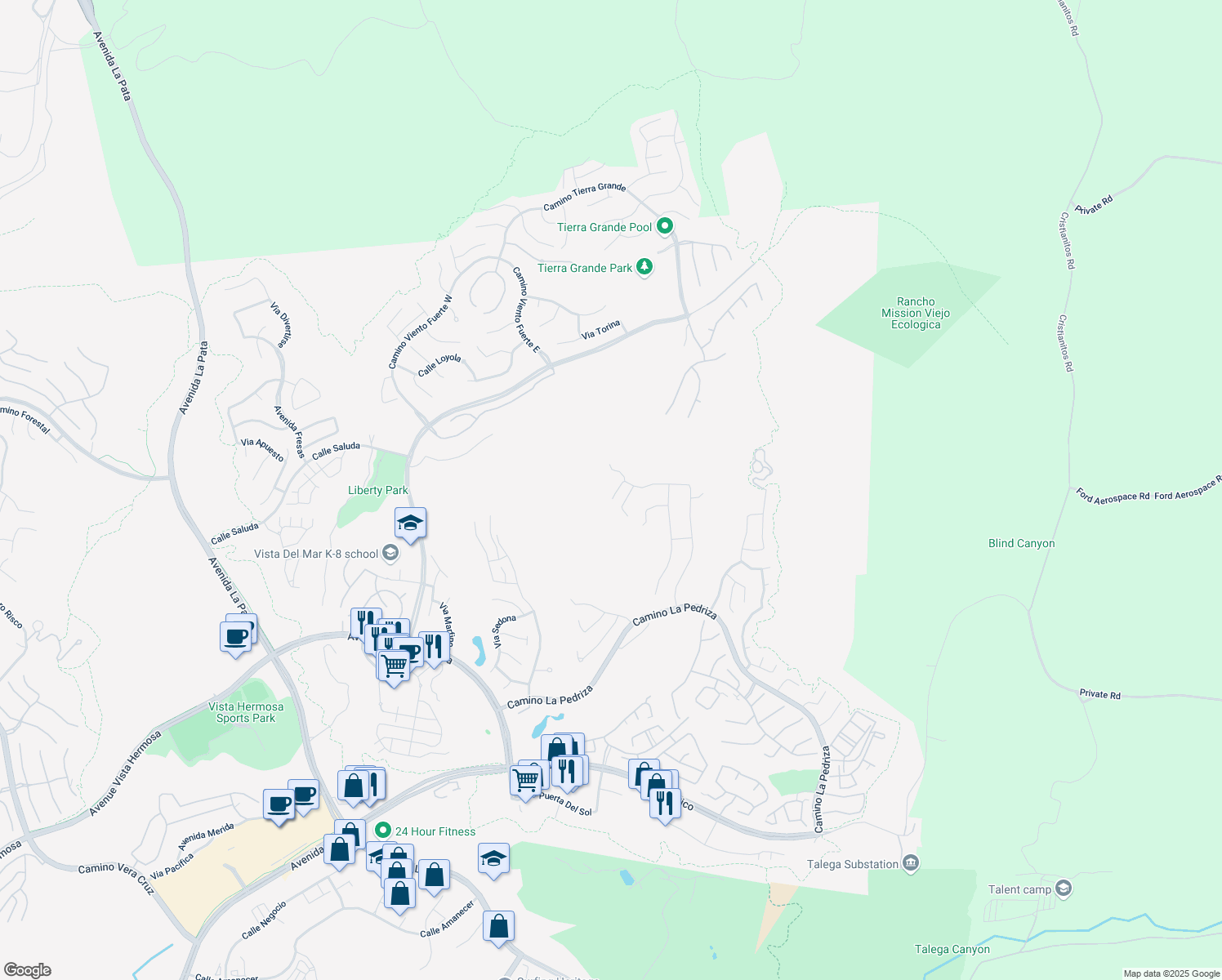 map of restaurants, bars, coffee shops, grocery stores, and more near 66 Calle Vista Del Sol in San Clemente