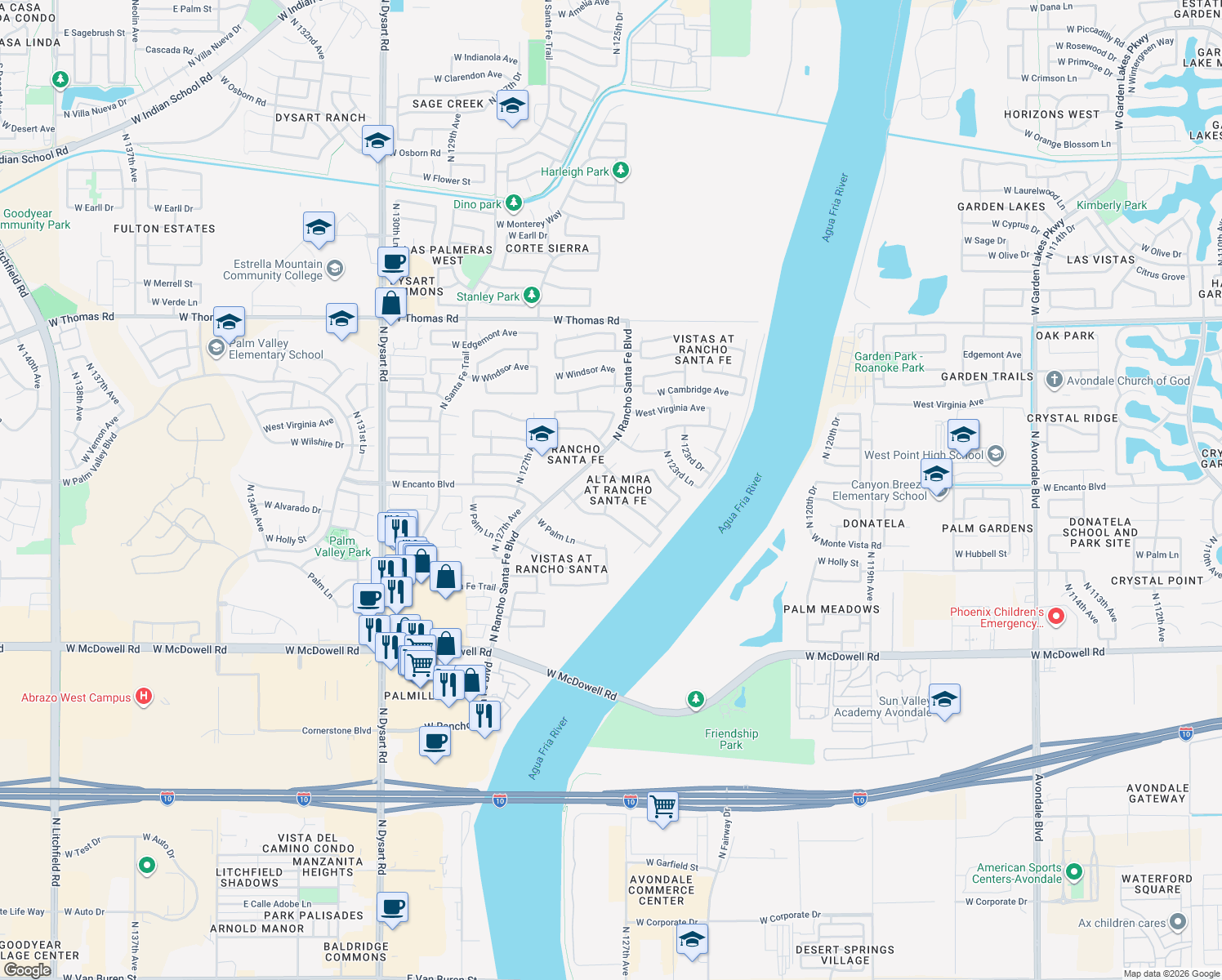 map of restaurants, bars, coffee shops, grocery stores, and more near 12434 W Alvarado Rd in Avondale