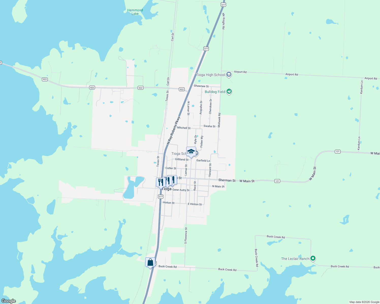 map of restaurants, bars, coffee shops, grocery stores, and more near 506 North Florence Street in Tioga