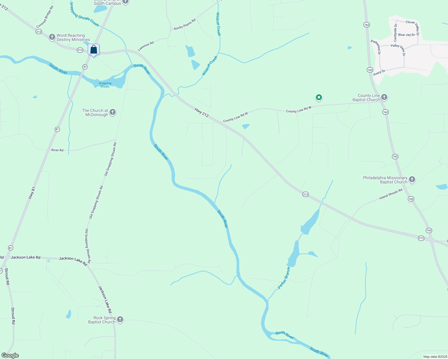 map of restaurants, bars, coffee shops, grocery stores, and more near 205 White Birch Drive in Covington