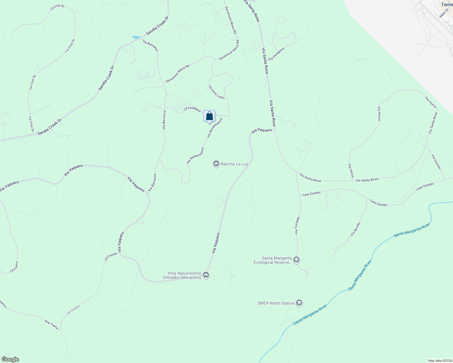 map of restaurants, bars, coffee shops, grocery stores, and more near 49375 Via Vaquero in Temecula