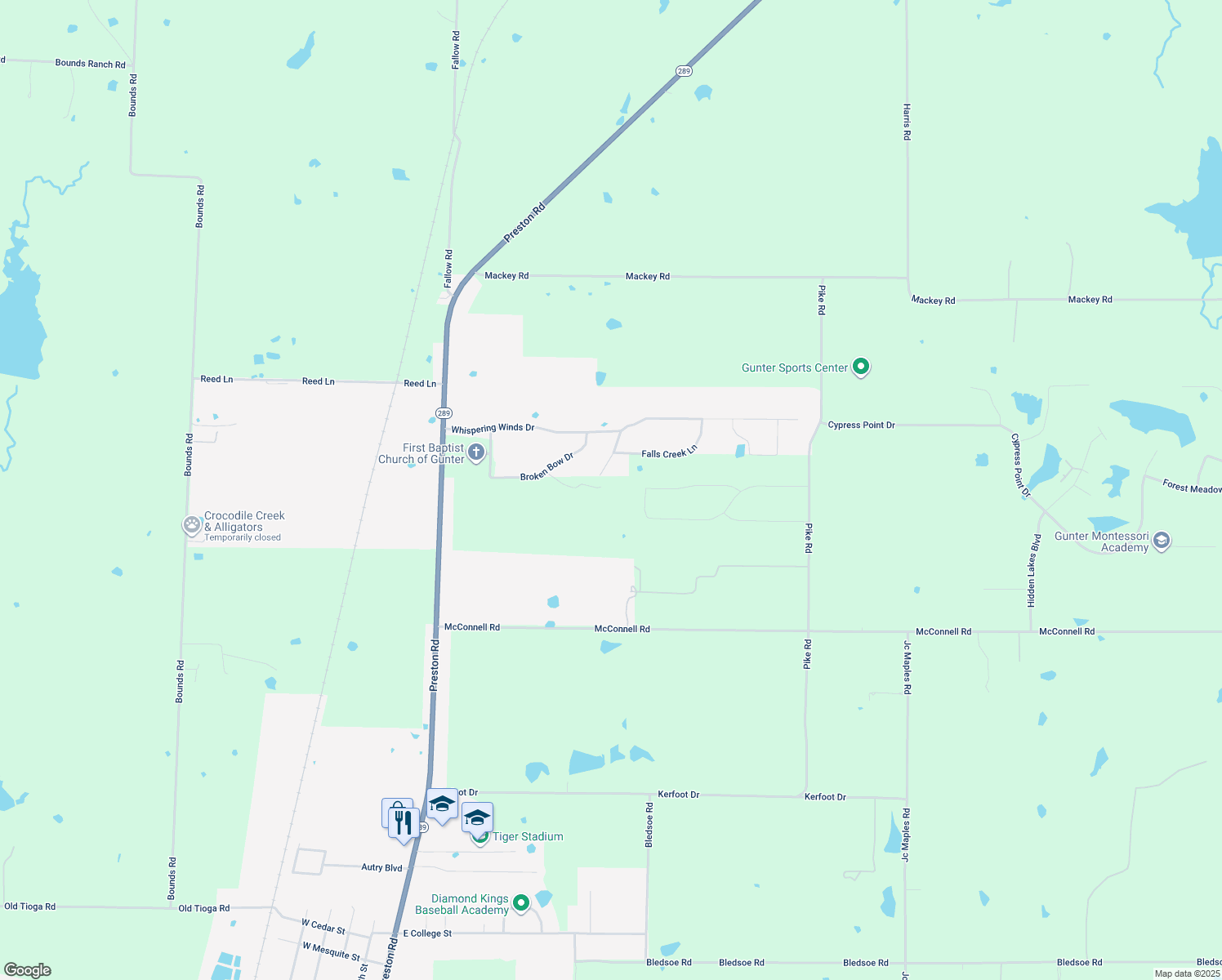 map of restaurants, bars, coffee shops, grocery stores, and more near 109 Arrowhead Dr in Gunter