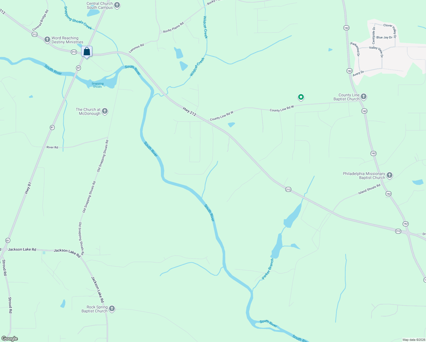 map of restaurants, bars, coffee shops, grocery stores, and more near 205 White Birch Drive in Covington