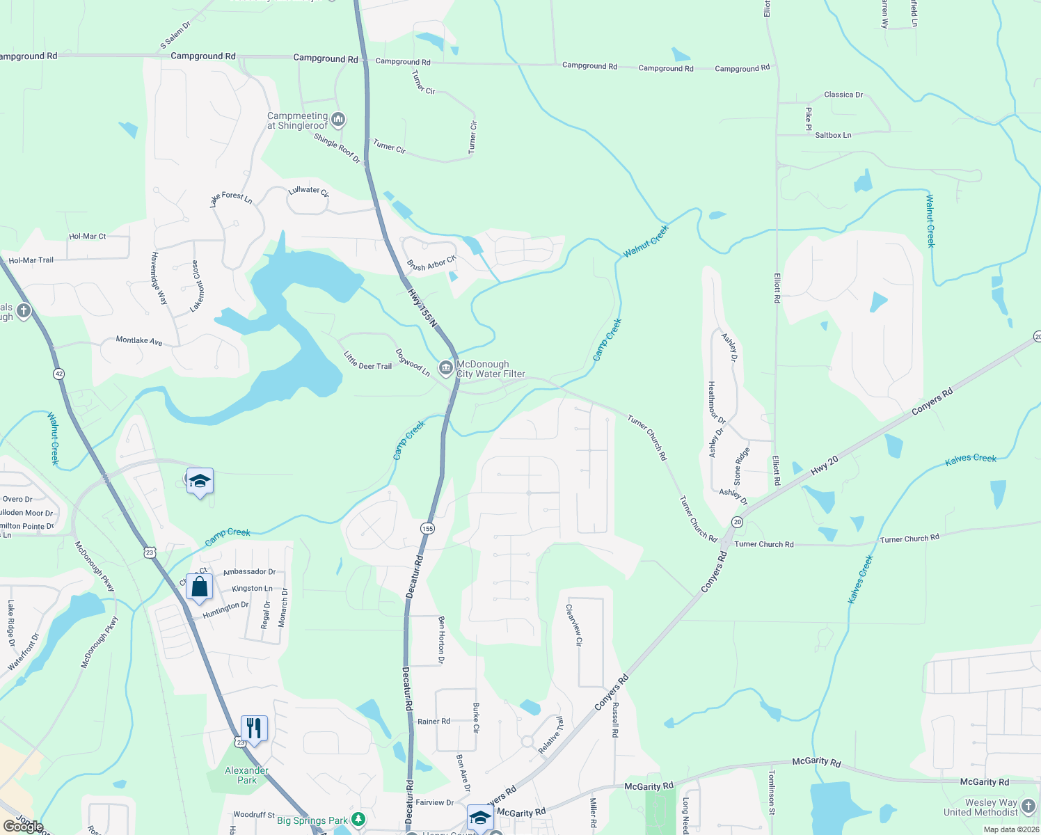 map of restaurants, bars, coffee shops, grocery stores, and more near 832 Hannah Court in McDonough
