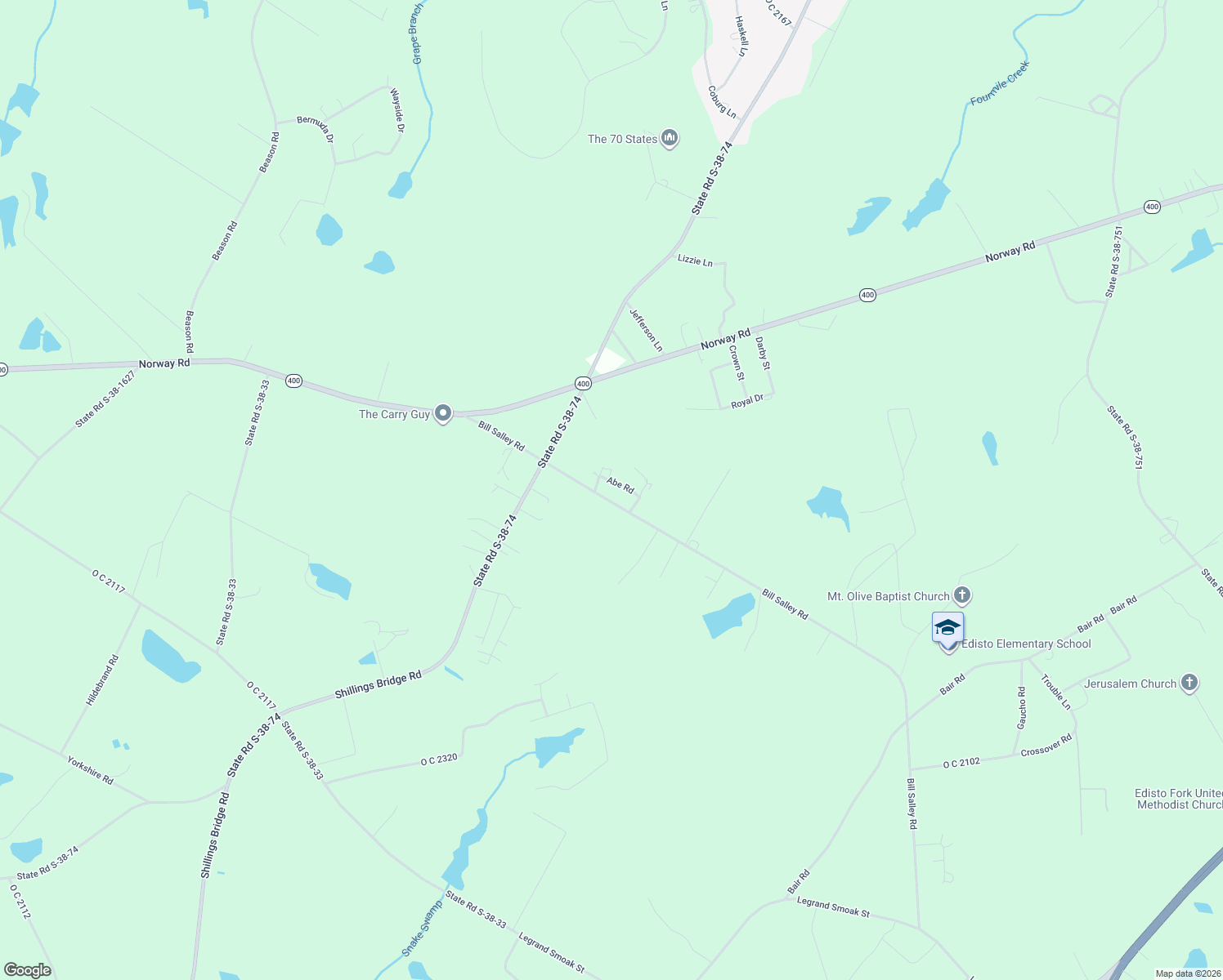 map of restaurants, bars, coffee shops, grocery stores, and more near 259 Bill Salley Road in Orangeburg