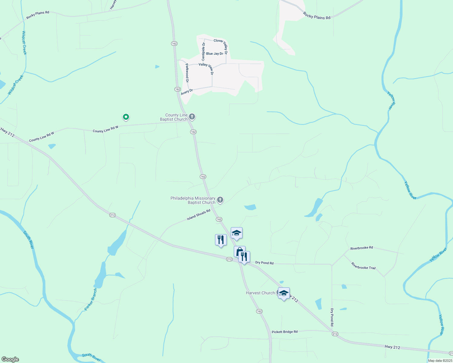 map of restaurants, bars, coffee shops, grocery stores, and more near 90 Cypress Dr in Covington