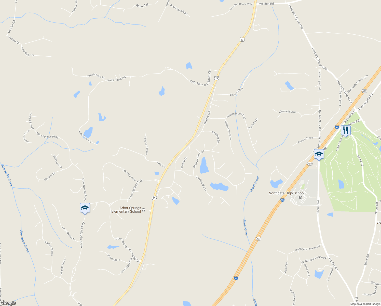 map of restaurants, bars, coffee shops, grocery stores, and more near 9 Cobbler Dr in Newnan